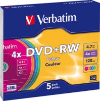  DVD+RW  Verbatim 4,7Gb 4x 5  Slim Case Color 43297