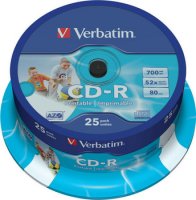 CDR  Verbatim DL 700Mb 52x CakeBox Printable 25 . (43439)