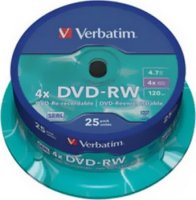  DVD-RW 4.7Gb Verbatim 4x 25  Cake Box (43639)