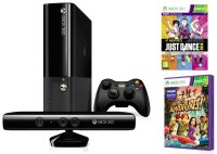   Microsoft XBox 360 S 4GB Kinect Console + Kinect Adventures + Dance Central 3 + Xb