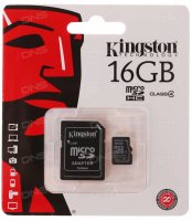   MicroSD 16Gb Kingston (SDC4/16GB) Class 4 microSDHC + SD Adapter