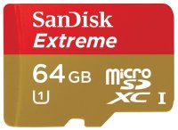   SanDisk Extreme (SDSDQXL-064G-G46A) microSDXC Memory Card 64Gb UHS-I U1 +microSD--)SD A