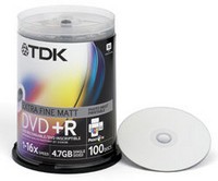  TDK DVD+R 4.7Gb 16x Cake Box Printable (100 ) (t19920) (DVD+R47PWWCBED100)