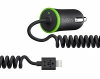 Belkin F8J074btBLK Coiled Car Charger (hard wired lightning connector), Black   