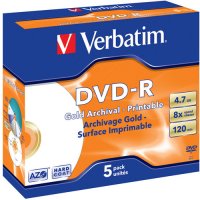 DVD-R Verbatim 4.7 , 8x, 5 ., Jewel Case, Archival Grade, Printable, (43638),  DVD 