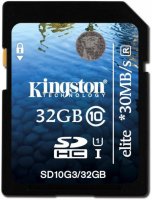 - Kingston  SD10G3/32GB 32 GB SDHC, R: 30 MB/c / W: 12 MB/c, Class 10, , 1 .