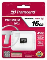   MicroSDHC 16GB Class10 UHS-I U1 Transcend Premium (TS16GUSDCU1) 300x,  