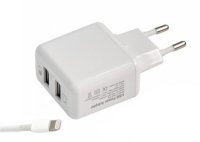   Henca 2xUSB 5V 2400 mA  iPhone 5/5S/5C/6/iPad 4/Air/mini White 12441