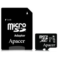   64Gb - Apacer - Micro Secure Digital XC Class 10 UHS-I U1 AP64GMCSX10U1-R  