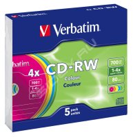  CD-RW Verbatim 700Mb 1 -4x DataLife + Slim Color (5 ) (43133)