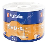  DVD-R Verbatim 4.7Gb 16x, 50 ., Matt Silver, Spindle (43788)