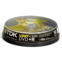  DVD+R TDK 4.7Gb 16x Cake Box Lightscribe Color (10 ) (t18828)