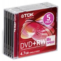  TDK DVD+RW 4.7Gb 3.3-8x FJC (5 ) (t19352) DVD+RW47MEC5-D