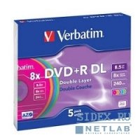  Verbatim 43682 DVD+R 8x, 8.5Gb/240min (Color, Slim Case 5 .)