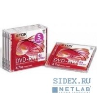  TDK DVD-RW 4.7Gb 2x-6x FJC (5 ) (t19431) DVD-RW47ED5-D