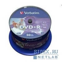  DVD+R Verbatim 4.7Gb 16  Printable ID Cake Box (50 ) (43651)