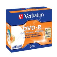  DVD-R Verbatim 4.7Gb 8x Jewel Case (5 ) Archival Grade (43638)