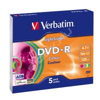  DVD-R Verbatim 4.7Gb 16x Slim Case Color Lightscribe (5 ) (43674)