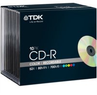  CD-R 700Mb TDK 52x 10 . Color SlimCase d-View 80  (CDR-TS700HCS)