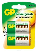   "GP Batteries", NiMh,  D, 9000 mAh, 2 