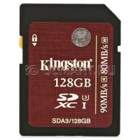   128Gb SDXC Kingston (SDA3/128GB), Class 10, UHS-I, U3, R90 - W80 Mb/s, RTL