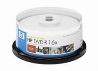 (DRE00024WIP) DVD-R HP 4.7 , 16x, 25 ., Spindle, Printable,  DVD 