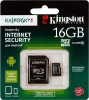   MicroSD 16Gb Kingston (SDC10/16GB-KL) Class 10 microSDHC + (Kaspersky Edition)