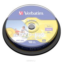 miniDVD+RW Verbatim 1.4 , 4x, 10 ., Cake Box, (43641), Printable,  DVD 