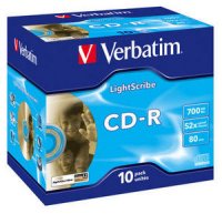  CD-R Verbatim 700 , 80 ., 52x, 10 ., Jewel Case, LigthScribe, (43537),  