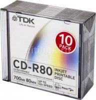  CD-R TDK 700 Mb, 52 , Slim Case (10), Photo Printable (10/100)