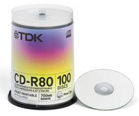   CD-R TDK 700  48-52x case box, printable ( CD-R80PWWCBA100-V / t19884 ) 100 .