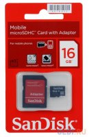   MicroSDHC 16Gb SanDisk Class4 + SD Adapter (SDSDQM-016G-B35A)