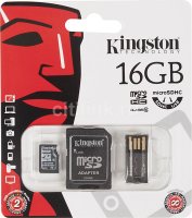   microSDHC 16Gb Kingston Multi Kit MBLY10G2/16GB + adapter + USB reader