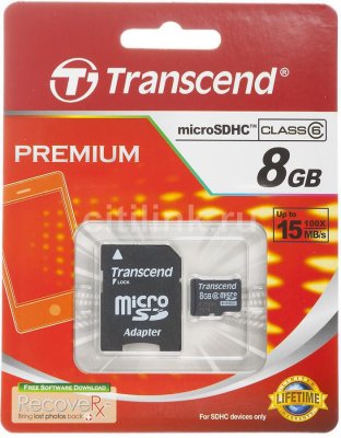  Transcend microSDHC Class 10 8Gb + P3 Card Reader (Premium)