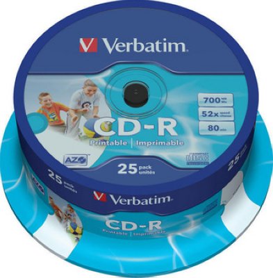 CDR  Verbatim DL 700Mb 52x CakeBox Printable 25 . (43439)