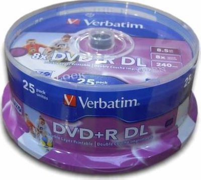  DVD+R  Verbatim DualLayer 8,5Gb 8x 25 . CakeBox Printable (43667)