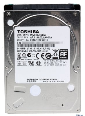   2.5" 500 Gb Toshiba MQ01ABD050 Aquarius SATA II (8mb, 5400rpm, 9.5 mm)