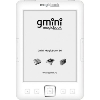   Gmini MagicBook Z6 White (6", mono, 800x600,4Gb,FB2/TXT/DJVU/ePUB/PDF/HTML/DOC/MP3