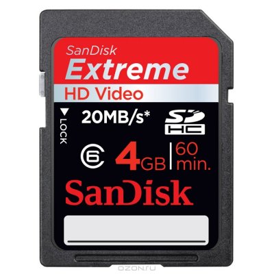 - SanDisk  EXtreme HD Video SDSDX-004G-X46 4 GB SDHC, R: 30 MB/c / W: 30 MB/c, Class 1