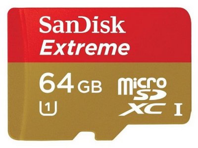   SanDisk Extreme (SDSDQXL-064G-G46A) microSDXC Memory Card 64Gb UHS-I U1 +microSD--)SD A