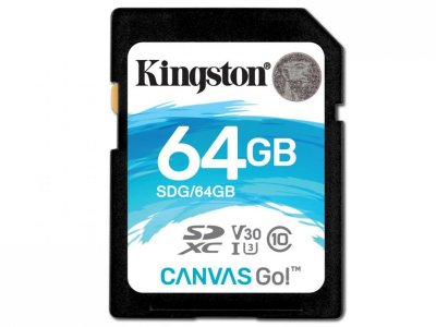   64GB - Kingston SDHC Canvas Go 90R/45W CL10 U3 V30 SDG/64GB