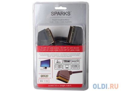 Sparks SG1150   SCART  - SCART , gold, 21 pin, 1.8 