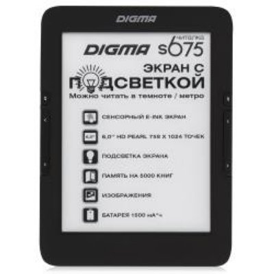   Digma S675 6" E-Ink HD Pearl frontlight capacitive touch 600Mhz 128Mb/4Gb 