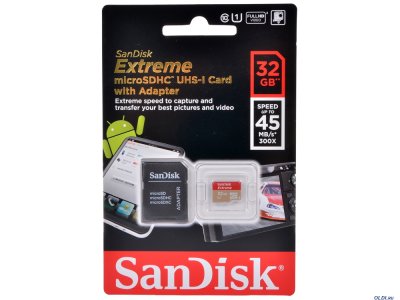   SanDisk Extreme (SDSDQXL-032G-G46A) microSDHC Memory Card 32Gb UHS-I U1+microSD--) SD A