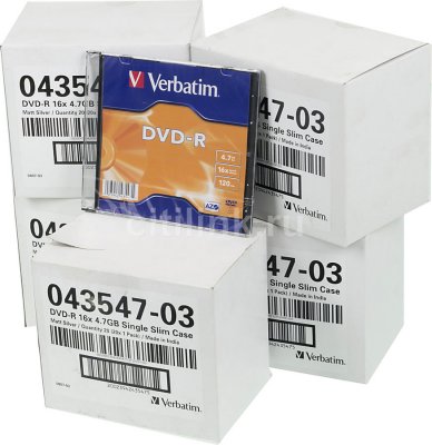 DVD-R Verbatim 4.7 , 16x, 25 ., Cake Box, Archival Grade, Photo Printable, (43634), 