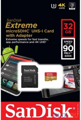   microSDHC 32Gb Class10 Sandisk SDSDQXN-032G-G46A Extreme+SD Adapter+Rescue Pro Deluxe 60M