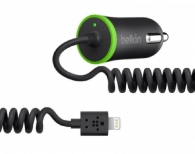 Belkin F8J074btBLK Coiled Car Charger (hard wired lightning connector), Black   