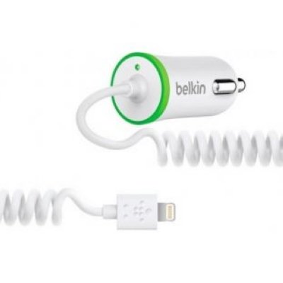 Belkin F8J074btWHT Coiled Car Charger (hard wired lightning connector), White   