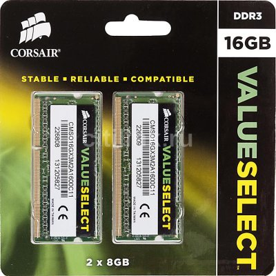 Corsair CMSO16GX3M2A1600C11   SODIMM DDR3 16GB (2*8GB) PC3-12800 1600MHz CL 11-11-11-27