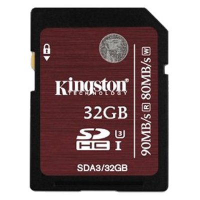   32Gb SDHC Kingston (SDA3/32GB), Class 10, UHS-I, U3, R90 - W80 Mb/s, RTL